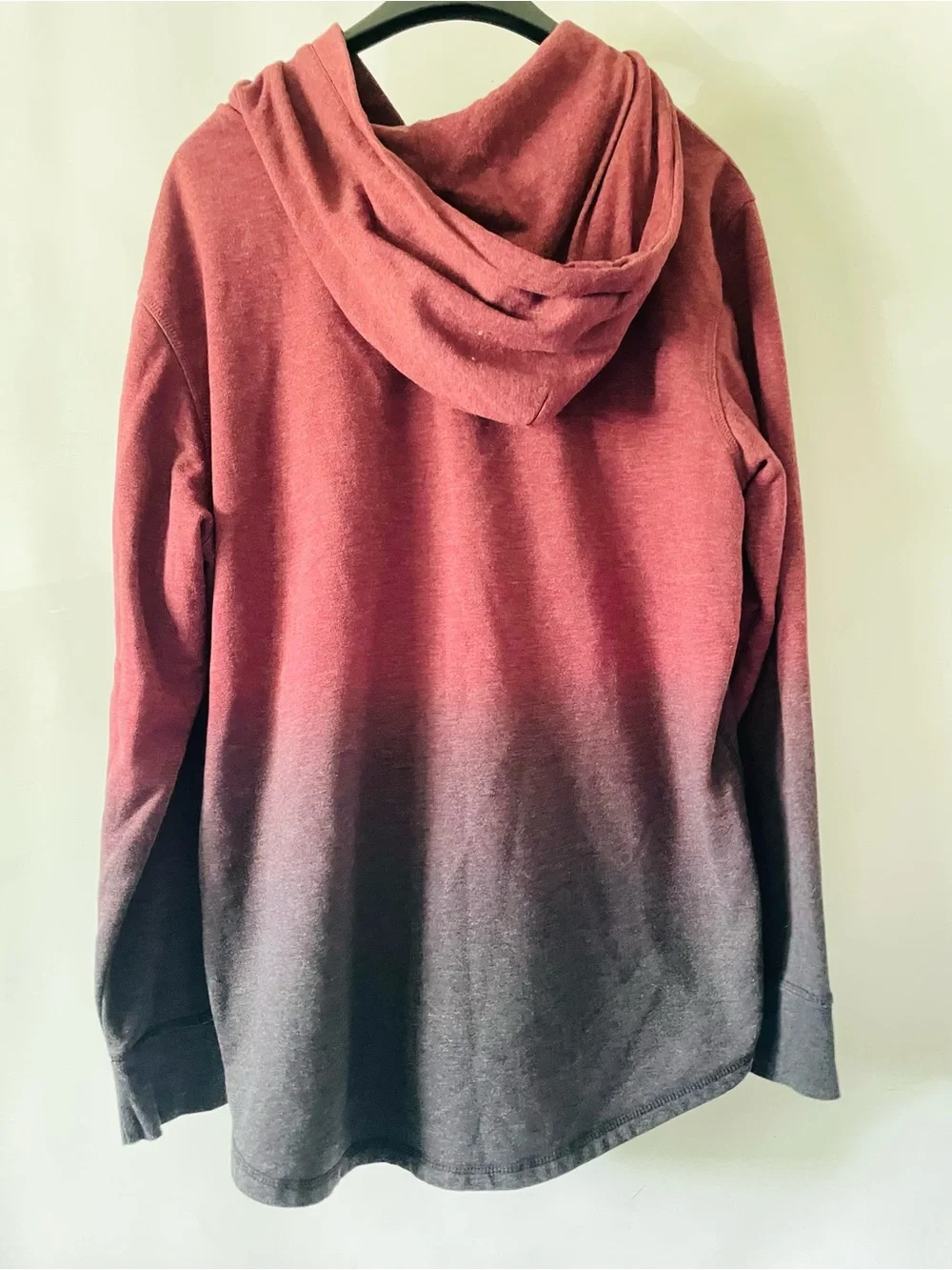 George Men's Hooded Henley Sweatshirt in Burgundy to Charcoal Ombre XL